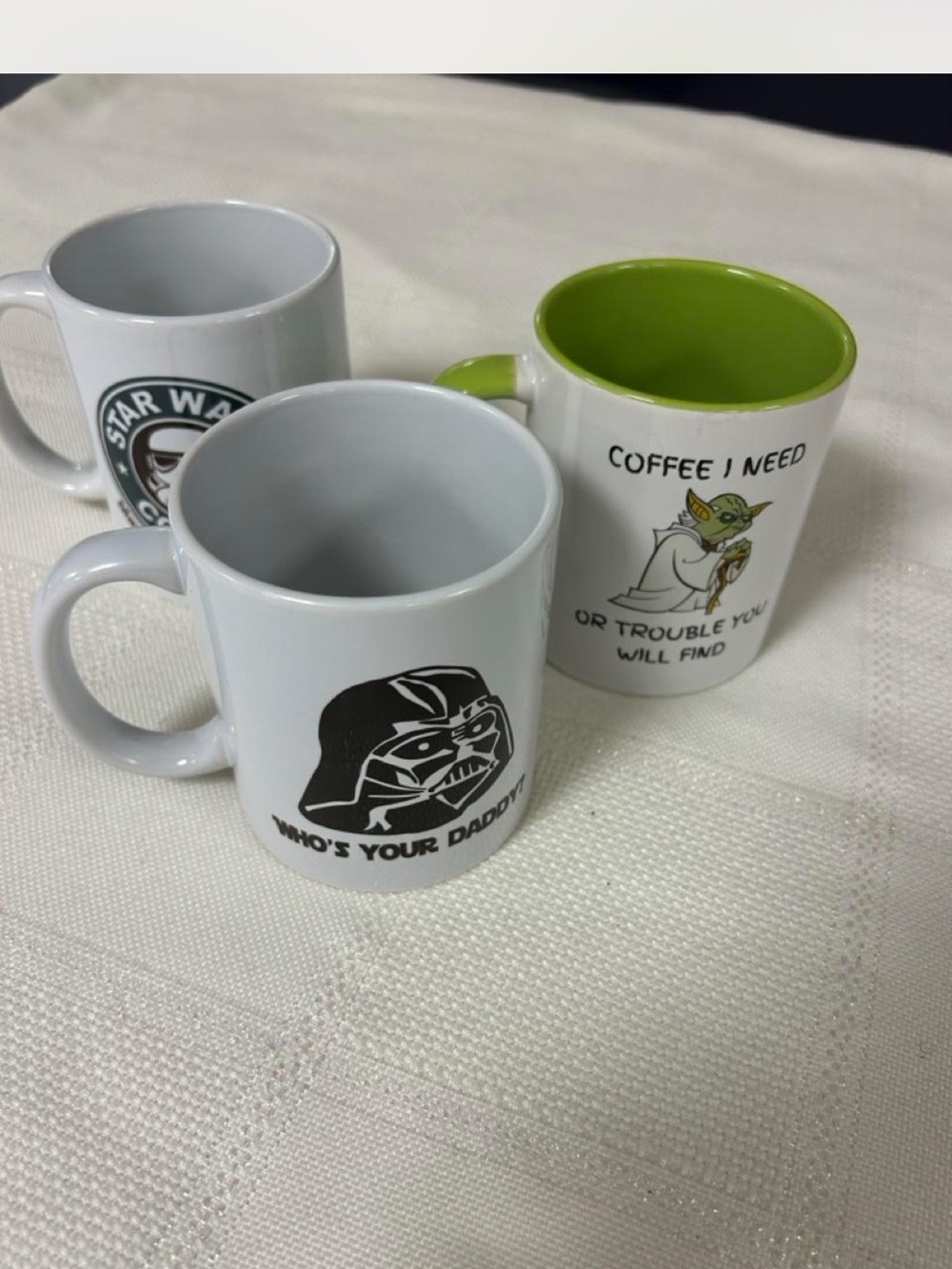 Star Wars Themed White Ceramic Coffee Mug with Green Interior